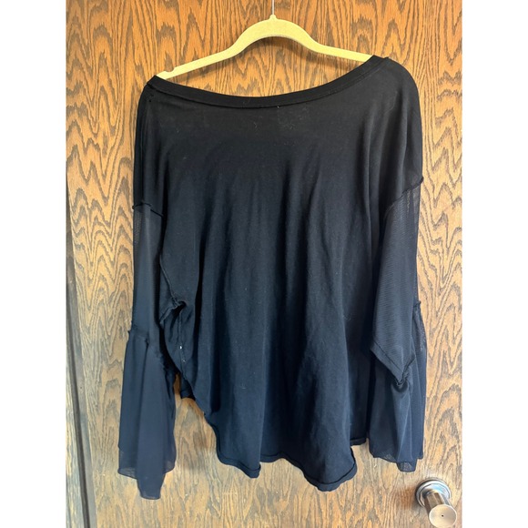Free People Still Got It Black Mesh Bell Sleeve Oversized Shirt Womens XS T - Picture 3 of 6